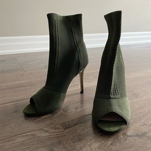 Green Knit Open Toe Booties